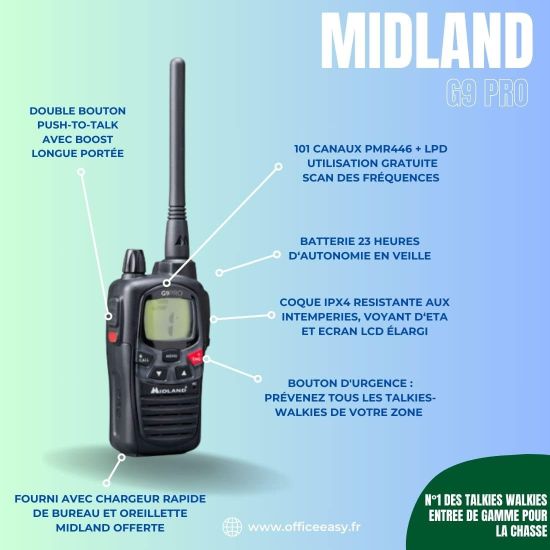 Talkie Walkie Midland G9 PRO PMR446/LPD et son Oreillette - Cdiscount  Téléphonie