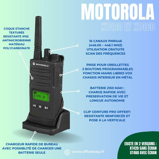 Pack de 6 Motorola XT460 - Talkie walkie sans licence - RMP0166BDLAA - points forts