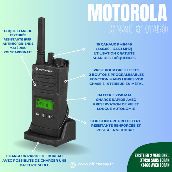 Pack de 6 Motorola XT420 - Talkie Walkie sans licence PMR446 - RMP0166BHLAA-annotation